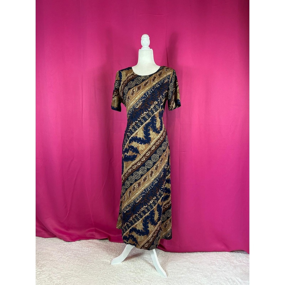 Vintage 90s Teddi Vintage Rayon Patchwork Print‎ Maxi Dress Small
